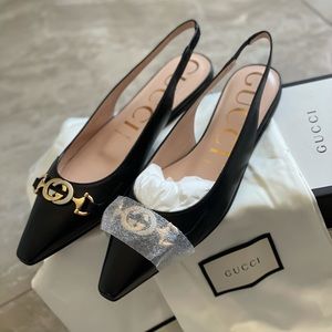 NEW GUCCI 100% AUTHENTIC malaga kid nappa charlotte nero, flat, size 38.5